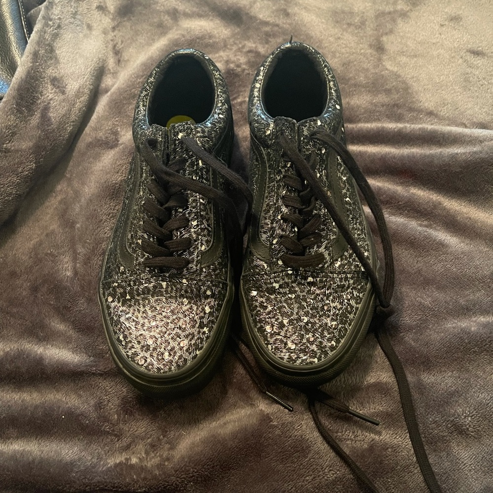 Size 6.5 Black and Silver Cheetah Vans.